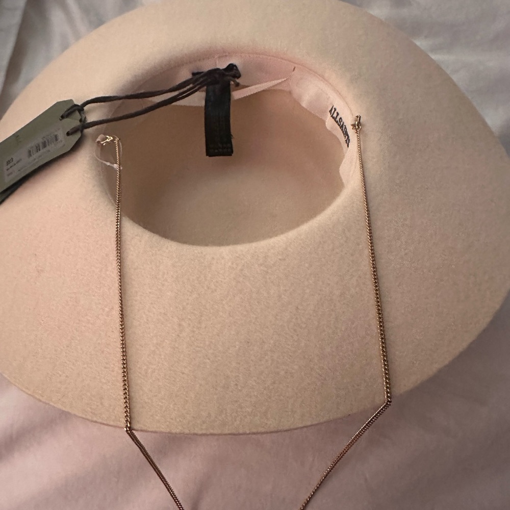 All Saints Cream Felt Hat with Gold Chain - Picture 3 of 8